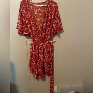 Orange/rust colored Floral Wrap Dress/Skort